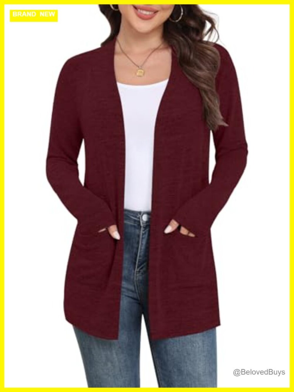Women Lightweight Cardigan Long Sleeve Open Front with Pockets